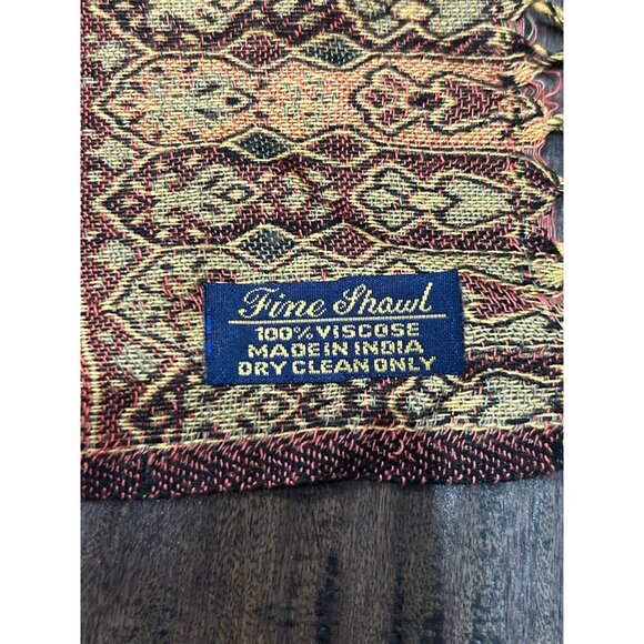 Vintage Fine Shawl Paisley Shimmer Scarf Fringe Trim Viscose Wrap Bohemian - Picture 3 of 8